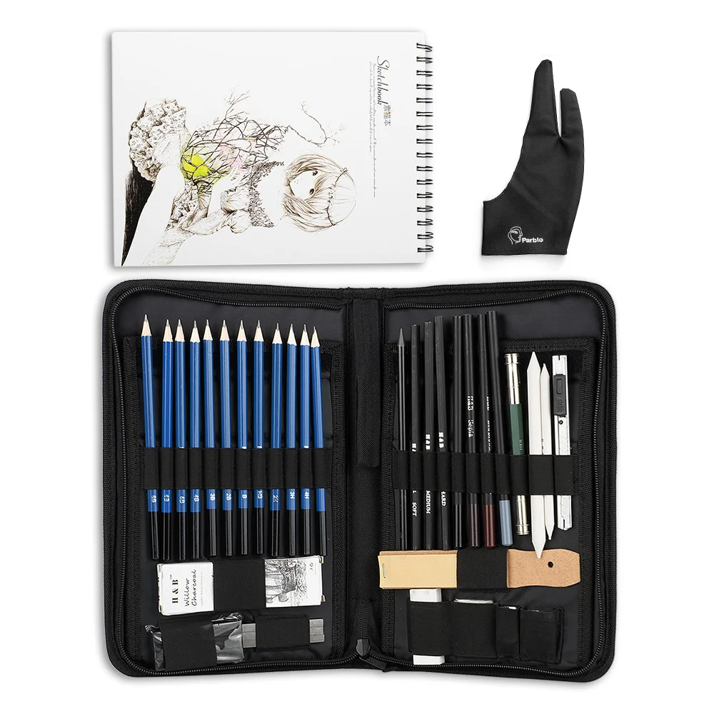 24x Set Sketch Pencils case Charcoal Extender Pencil shade Cutter Drawing Bag XB